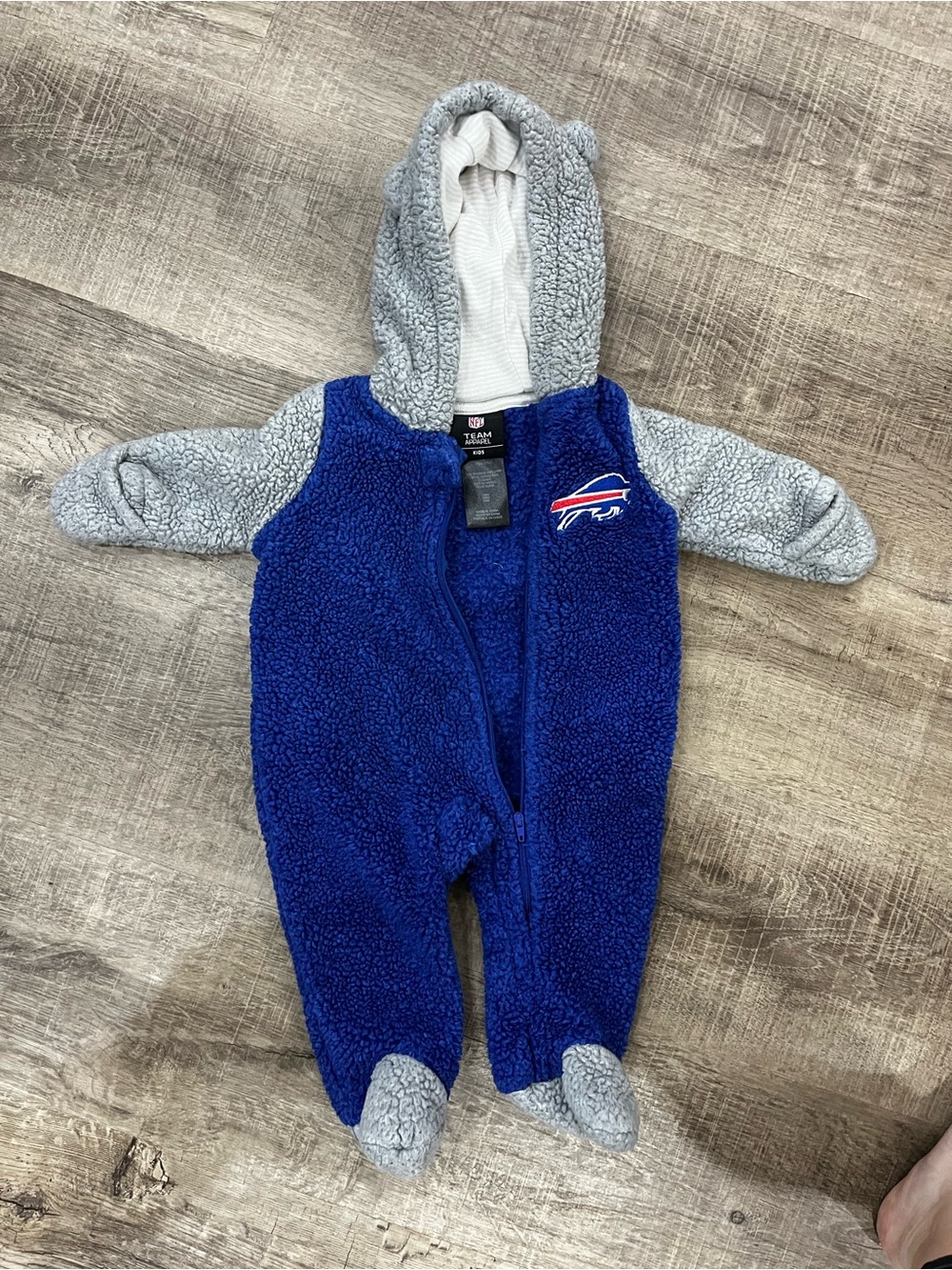 NFL Buffalo Bills Infant Sherpa Footed One-Piece - Royal Blue/Gray